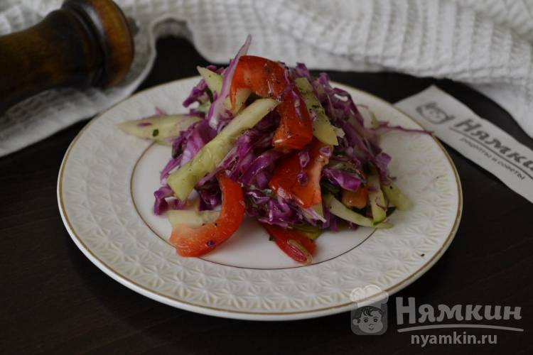 Салат из краснокочанной капусты свежей с майонезом и чесноком