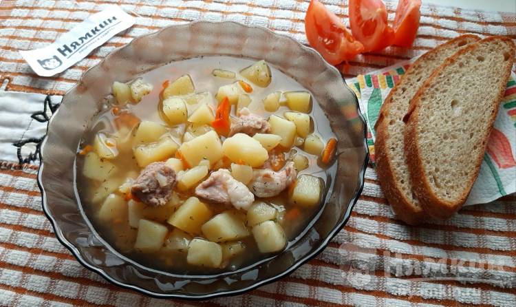 Густой суп из свинины с помидорами и картофелем