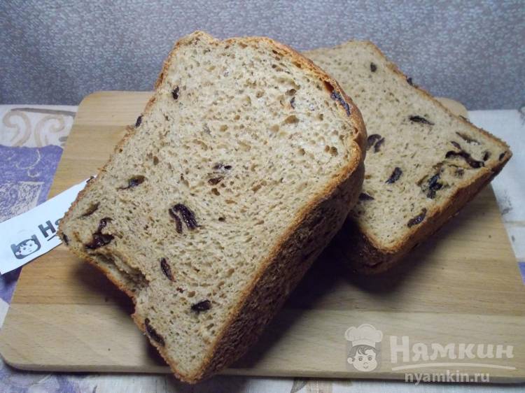 Хлеб из ржаной и цельнозерновой муки с добавлением чернослива и пшеничной клейковины в хлебопечке