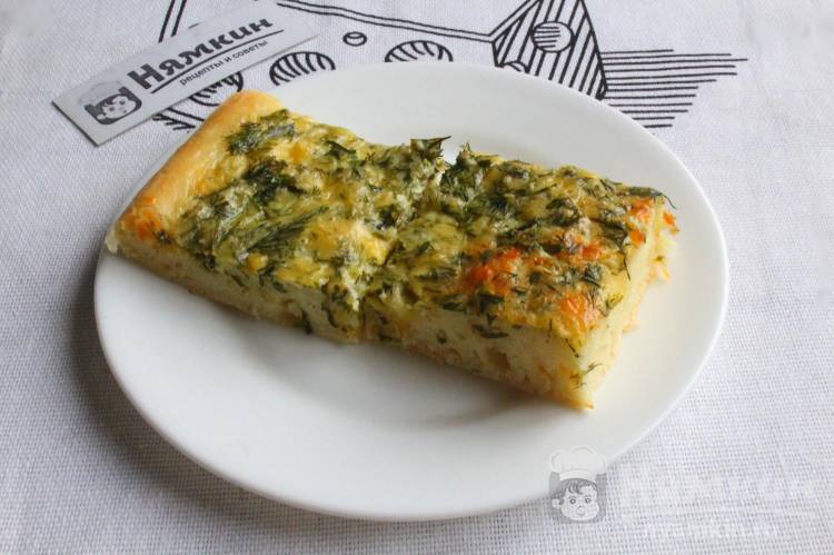 Открытый пирог с сыром и зеленью по-деревенски в духовке