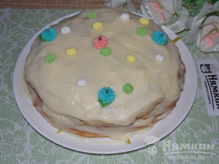 Торт Нежный за полчаса на сковороде с заварным кремом