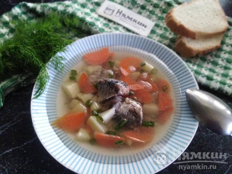 Простой рыбный суп с сардинами консервой