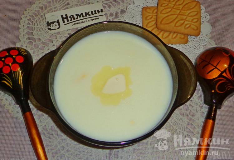 Сладкий молочный суп по-чувашски с яйцом и сливочным маслом