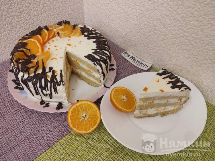 Мандариновый бисквитный торт со сливочным кремом к праздничному столу