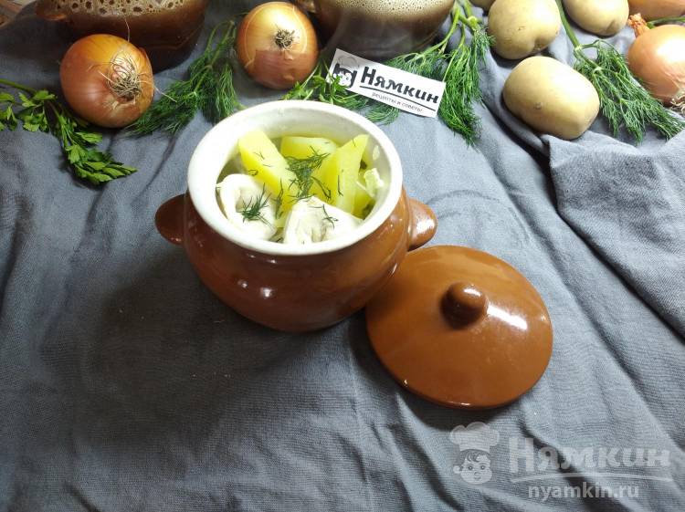 Суп с пельменями и овощами в горшочке в духовке