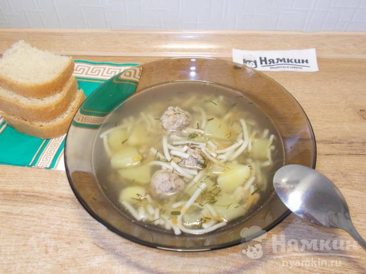Легкий суп с куриными фрикадельками и макаронами для диеты №5