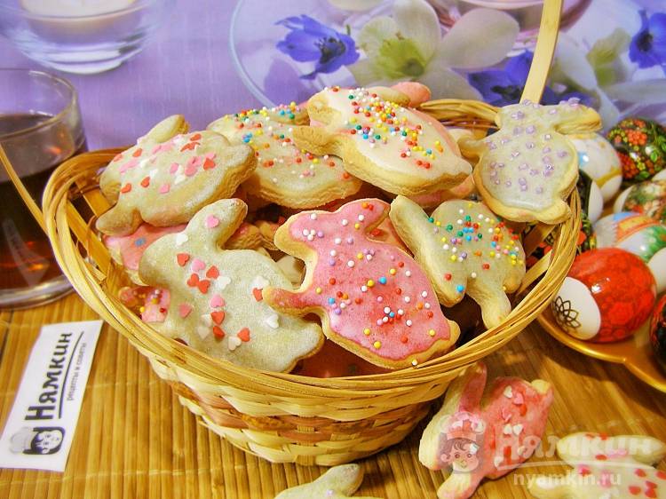Печенье Пасхальные Зайчики с разноцветной глазурью