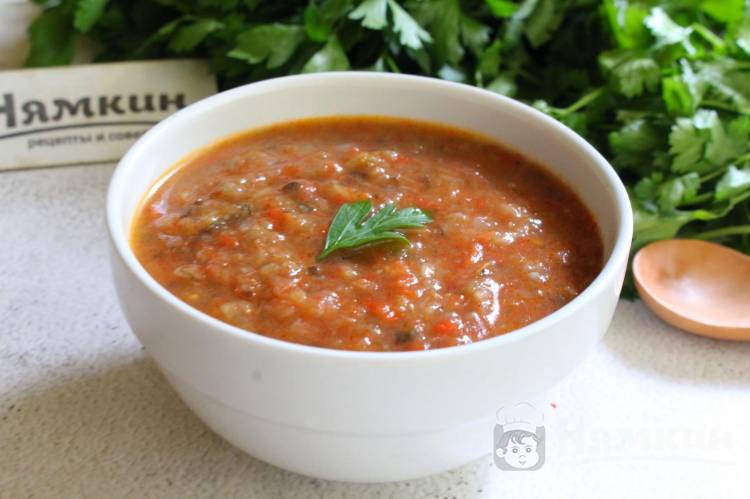 Постный суп-пюре из баклажанов с помидорами и сладкими перцами