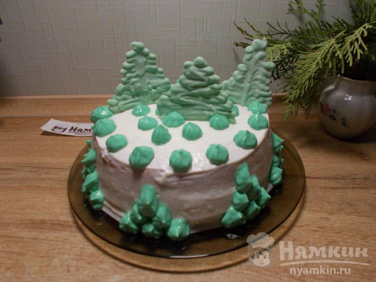 Новогодний бисквитный торт с заварным кремом в мультиварке