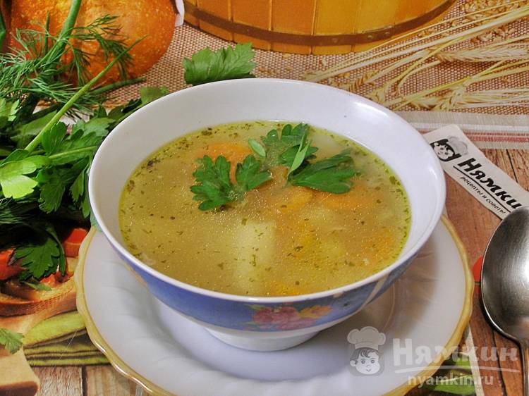 Картофельный суп на курином бульоне с макаронами